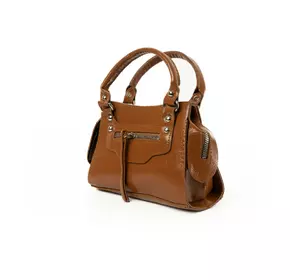Сумка женская лаковая, вместительная стильная сумочка на молнии, Коричневый