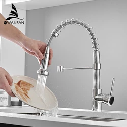 Смеситель кухонный выдвижной слив кран два режима воды вращающийся на 360 градусов WanFan Хром