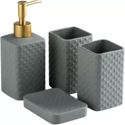 Комплект керамических аксессуаров для ванны: дозатор, мыльница, стаканы серого цвета
