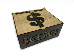 Коробка-органайзер для грошей FAMILY BANK з натурального дерева з різьбленням та перфорацією, скарбничка 19x20x8,5 см