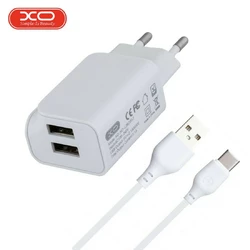 Сетевое зарядное устройство с кабелем USB - Type-C XO L35D и двумя USB портами 2.1A Белый