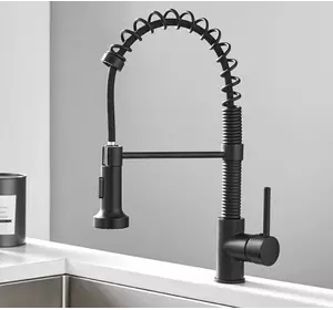 Змішувач кухонний висувний злив кран два режими води обертається на 360 градусів WanFan Чорний