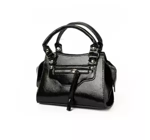 Сумка женская лаковая, вместительная стильная сумочка на молнии, Черный