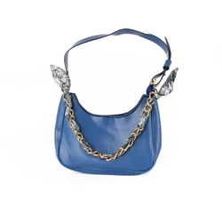 Сумка жіноча зі штучної шкіри, сумочка з ручкою-ланцюжком та стрічкою, Синій