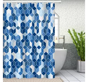 Шторка для ванной комнаты Bathlux 180 x 180 люкс качество с водоотталкивающим покрытием, Синяя с принтом