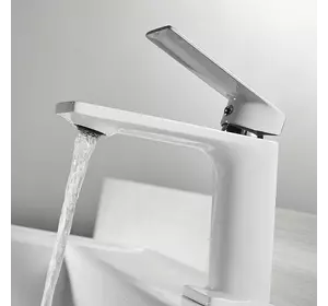 Змішувач для умивальника одноважільний, кран для раковини латунь WanFan для ванної кімнати Білий-Хром