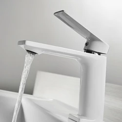 Змішувач для умивальника одноважільний, кран для раковини латунь WanFan для ванної кімнати Білий-Хром