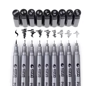 Линеры для рисования  9 шт,  Набор черных капилярных ручек для скетч зарисовок  (GN.8050-9). Ручки лайнеры