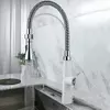 Смеситель кухонный выдвижной слив кран два режима воды вращающийся на 360 градусов WanFan Белый Хром с Белым