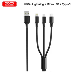 Кабель USB  універсальний 3в1 XO NB173 USB - Lightning + MicroUSB + Type-C 1.2М Чорний