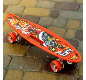 Скейт Пенни борд Skate со светящимися колесами ,алюминиевая подвеска не скользящая поверхность Красный