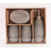 Дозатор, мыльница и стаканы, Набор кераминых аксессуаров для ванной комнаты, Бежевый (текстура)