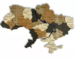 Мапа України з натурального дерева на стіну 74х50 см, велика карта України