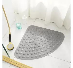 Силиконовый треугольный коврик противоскользящий Bathlux на присосках для ванны и душа 54х54 см, Серый