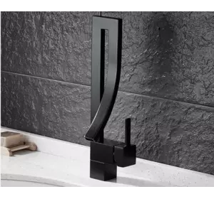 Смеситель дизайнерский для раковины однорычажный кран горизонтальный монтаж WanFan для ванны Черный матовый