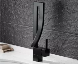 Смеситель дизайнерский для раковины однорычажный кран горизонтальный монтаж WanFan для ванны Черный матовый