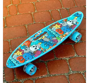 Скейт Пенні борд Skate зі світними колесами, алюмінієва підвіска не ковзна поверхня Блакитний