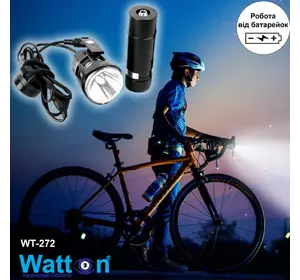 Велосипедний ліхтар передній акумуляторний світлодіодний Cree T6 Watton WT-272 велоліхтарик з кріпленням
