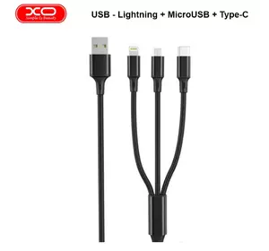 Кабель USB универсальный 3в1 XO NB173 USB - Lightning + MicroUSB + Type-C 1.2М Черный