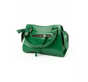 Сумка женская лаковая, вместительная стильная сумочка на молнии, Зеленый