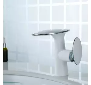 Змішувач дизайнерський для раковини, кран у ванну одноважільний WanFan люкс якості хром-білий