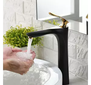Змішувач дизайнерський для раковини кран у ванну одноважільний WanFan люкс якості Чорний-золото