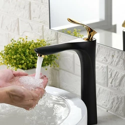 Змішувач дизайнерський для раковини кран у ванну одноважільний WanFan люкс якості Чорний-золото