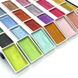 Набор красок для рисования, Краски акварельные с перламутром (металлик) 24 цвета, Видеообзор!