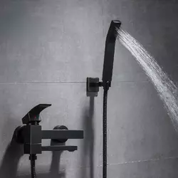 Душовий гарнітур для ванни прихованого монтажу із латуні 2в1 WanFan душова система стаціонарний душ Чорний