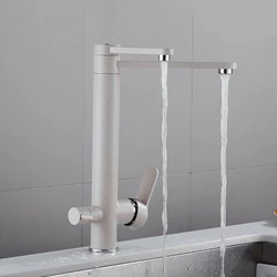 Змішувач для кухні для фільтрованої води двоважільний, кран кухонний WanFan вертикальний монтаж Нікель
