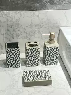 Дозатор, мыльница и стаканы, Набор кераминых аксессуаров для ванной комнаты, Бежевый узор (текстура)