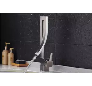 Змішувач дизайнерський для раковини, одноважільний кран горизонтальний монтаж WanFan для ванни Нікель