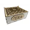Коробка-органайзер для чаю TEA з натурального дерева з різьбленням та перфорацією 22х22,5х7,5 см