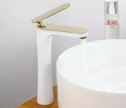 Змішувач латунний дизайнерський для раковини, одноважільний кран WanFan Білий + Золото