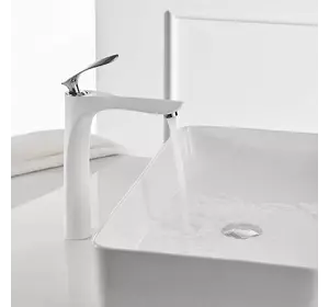 Смеситель дизайнерский для раковины кран в ванну однорычажный WanFan люкс качества белый-хром