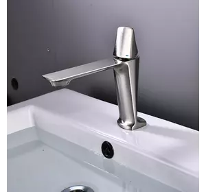 Змішувач для умивальника одноважільний кран для раковини у ванну кімнату горизонтальний монтаж WanFan Нікель