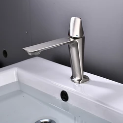 Змішувач для умивальника одноважільний кран для раковини у ванну кімнату горизонтальний монтаж WanFan Нікель