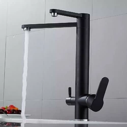 Змішувач для кухні для фільтрованої води двоважільний, кухонний кран з подвійною ручкою WanFan Чорний