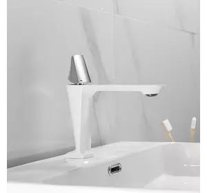 Змішувач для умивальника у ванну одноважільний, горизонтальний монтаж WanFan Білий-хром