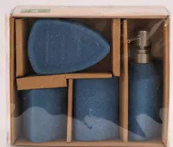 Дозатор, мыльница и стаканы, Набор кераминых аксессуаров для ванной, Синий (текстура)