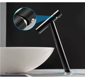 Змішувач для умивальника високий вилив одноважільний кран горизонтальний монтаж WanFan для ванни Чорний-хром