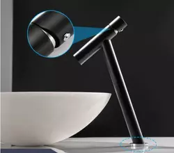 Змішувач для умивальника високий вилив одноважільний кран горизонтальний монтаж WanFan для ванни Чорний-хром