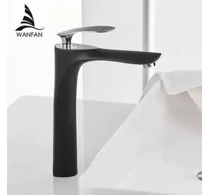 Смеситель дизайнерский для раковины кран в ванну однорычажный WanFan люкс качества Черный-хром