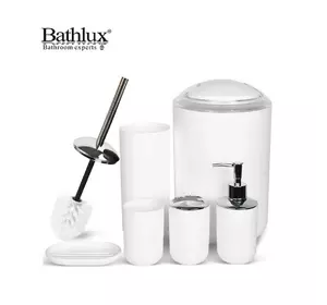 Набор качественных стильных аксессуаров для ванной комнаты Bathlux из 6 предметов, Белый