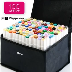 Набор профессиональных двухсторонних маркеров Touch для скетчинга 100 цветов в чехле, Маркеры для дизайнеров