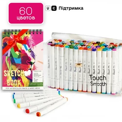Набор скетч маркеров двусторонних Touch Smooth 60 шт для юных художников + Альбом для скетчинга А5 20 листов