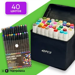 Маркеры двусторонние Touch 40 цветов и набор лайнеров 24 цвета для эскизов и скетчей, набор фломастеров