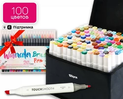 Набор профессиональных маркеров Touch Smooth на спиртовой основе 100 штук + 20 шт акварельных маркеров