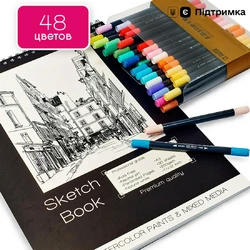 Набор для скетчей, Скетчбук для рисования А3 на 30 листов + большой набор двухсторонних маркеров для скетчинга