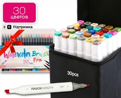 Маркеры для скетчей двухсторонние Touch Smooth на спиртовой основе 30 штук + 20 цветов акварельных маркеров